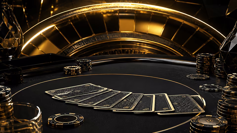 Table de casino sombre avec cartes et jetons pour les catégories de jeux